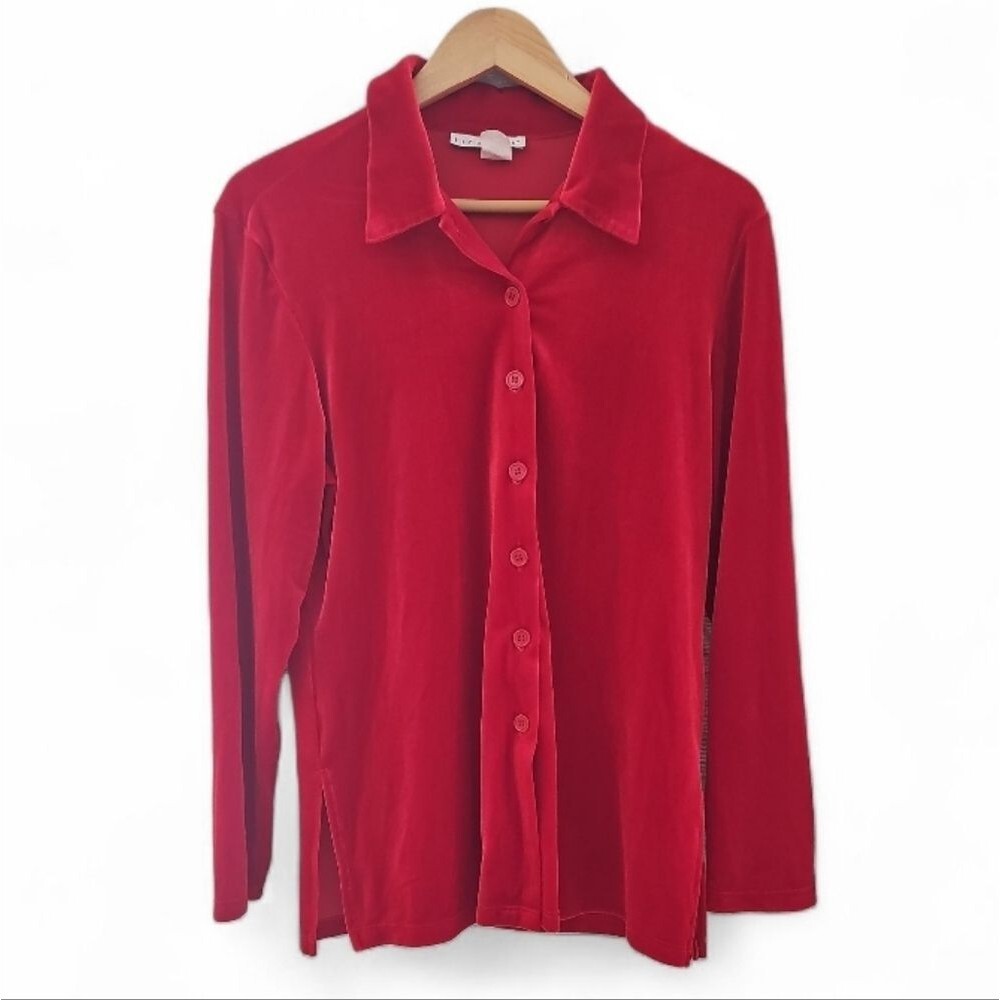 Vintage Red Velvet Blouse Small Tiramisu USA Made Holiday Party Shirt Sz S